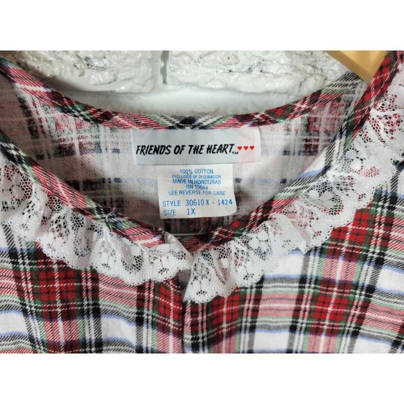 Friends of the Heart Womens Nightgown 1X Plus Lace Trim Red Plaid PLA29XE - Picture 9 of 10